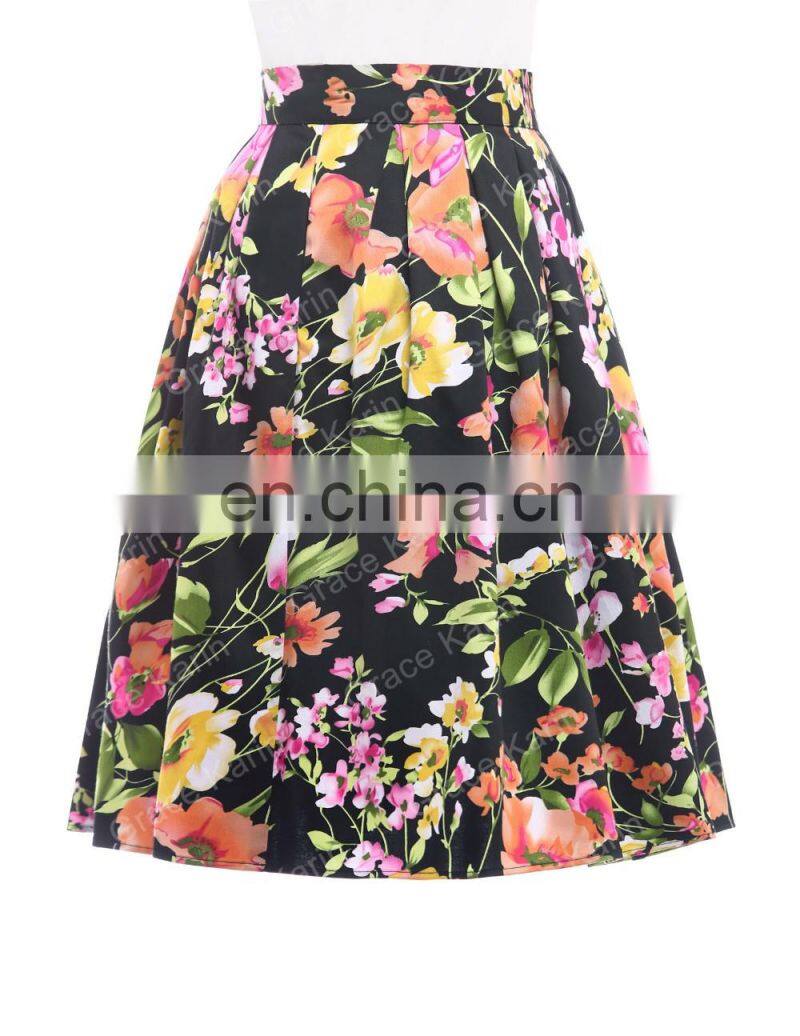 19 Colors ! Grace Karin Cheap Occident Short Retro Vintage 50s Floral Print Cotton Skirt CL6294-11#