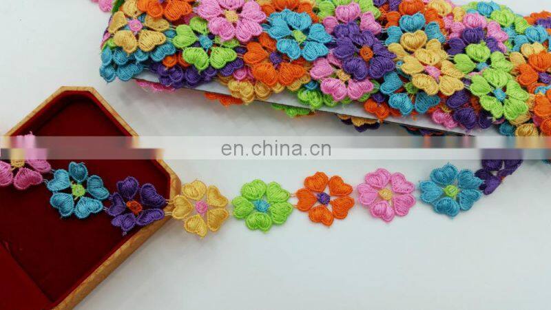 2017 fashion polyester yarn colorful lace trimming sewing ribbon flower trim