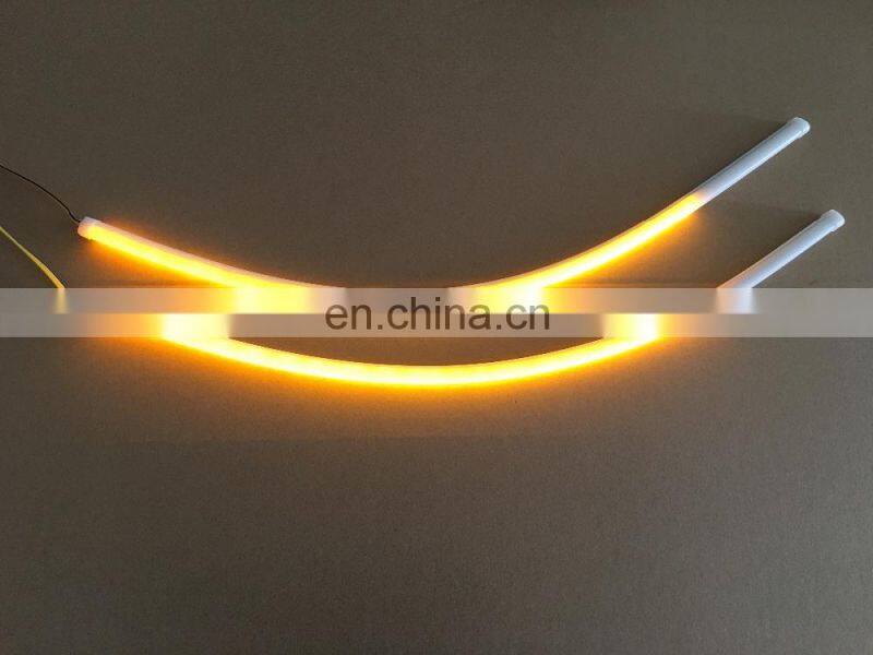 universal 2x60cm car led flexible DRL with running turn signal car headlight flow turn light