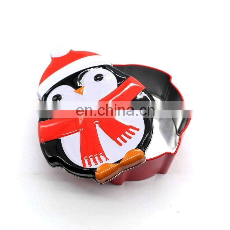Cute penguin shaped irregular chirstmas gift packing metal tin box
