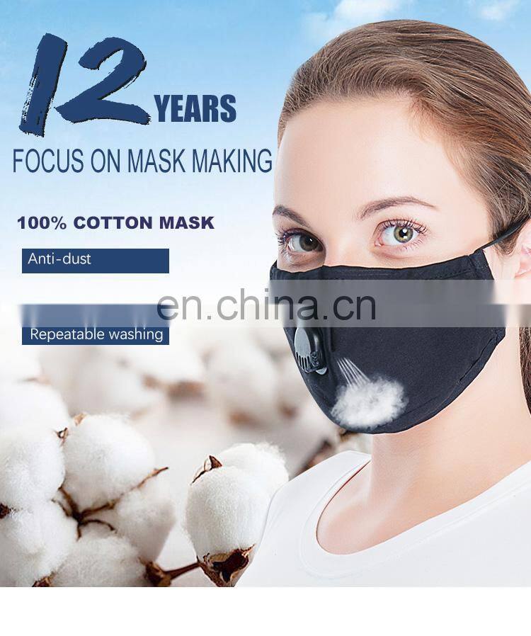 Reusable Black Cotton Fashion Mask with Valve