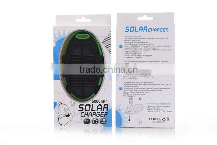 5000mah solar energy power bank, waterproof solar power bank charger