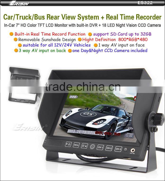 Erisin ES322 7" Car TFT LCD Monitor with 2 Video Audio Input