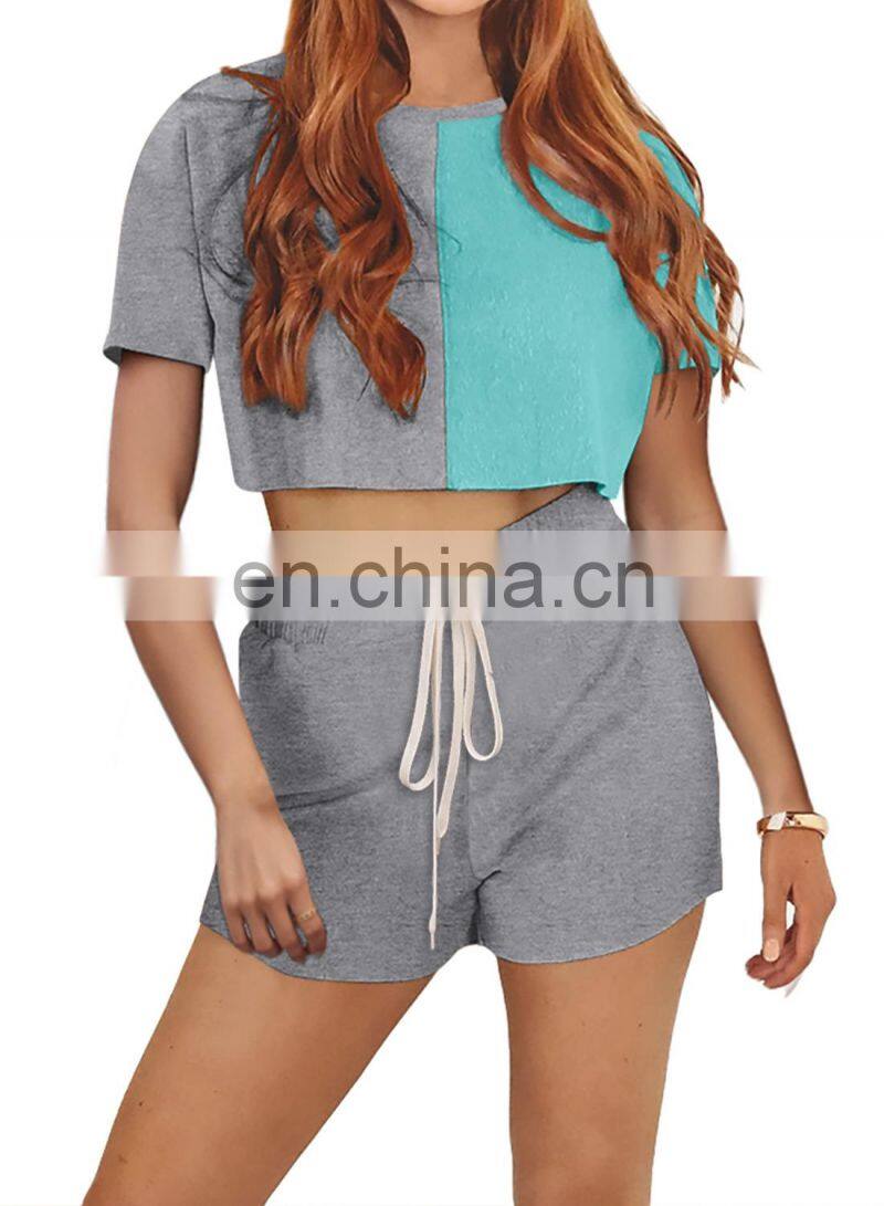 Manufacturer customized LOGO women's spring and summer new casual sports round neck t-shirt 2-piece jogging suit