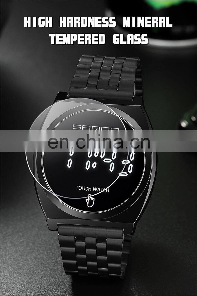 SANDA 8012 Mens Fashion Digital Business Watches Calendar Stainless Steel Week Display Back Light Wristwatch