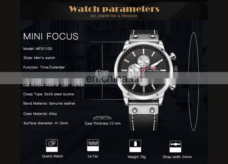 MINI FOCUS 0110 Man Watch 2021 Top Brand Sport Watches Luxury Sports Chronograph Military Genuine Leather Wrist Watches
