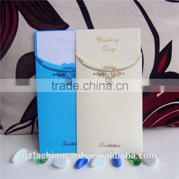 Nice Color Pocket with Envelope Embossed Marriage Invitation Card