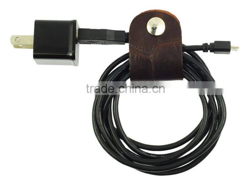 High Quality Gift Genuine Leather CLIPS Cable Tidy Data Cable Storage LEATHER CORD ORANGIZER