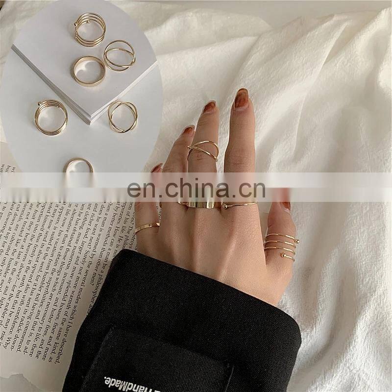 6Pcs/set Punk Finger Rings Minimalist Smooth Gold/black Geometric Metal Rings for Women Girls Party Jewelry Bijoux Femme