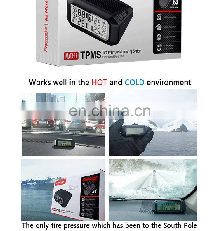 Wireless display solar tpms 4 internal sensors for cars 4wds vans with internal tire/ tyre pressure monitor