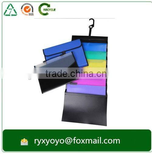 2016 foldable pp plastic multiple pockets hanging file folder with velcro