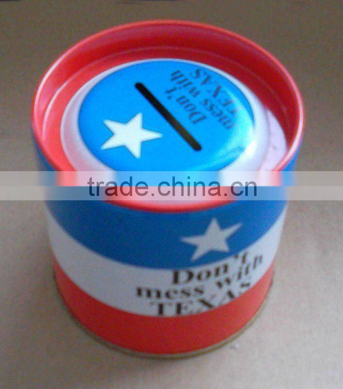 High quality round metal coin bank printed tin coin bank coin tin bank