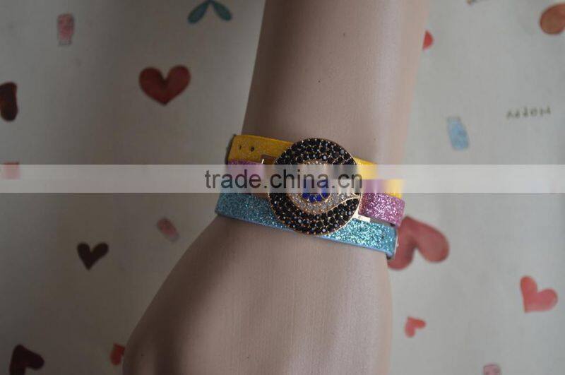 Rhinestone Metal Jewelry Slided DIY Leather Wrist Bands Bracelet