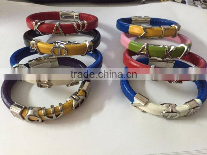 magnetic leather handmade bracelet bangle Alpha Phi Alpha divine bracelets,APA greek customized Fraternity Sorority jewelry