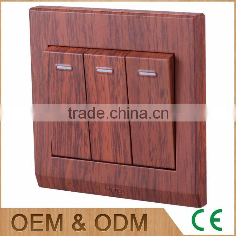 New style wall mounted 16A red wood zigbee light switches, 3 gangs plastic button