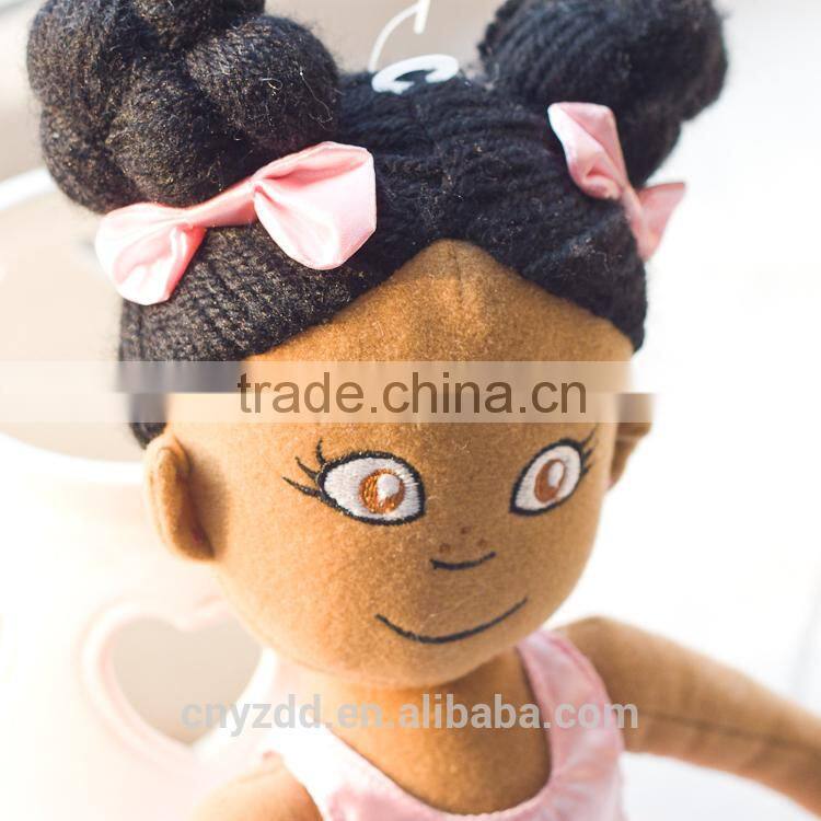 Stuffed Brwown Ballet Doll with black Hair Done in a Bun/ Pink Ballet Clothes Rag Doll