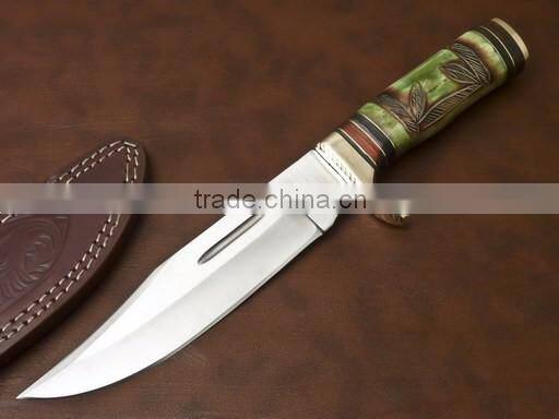 Hunter knife with Bone handle / Brown real leather sheath