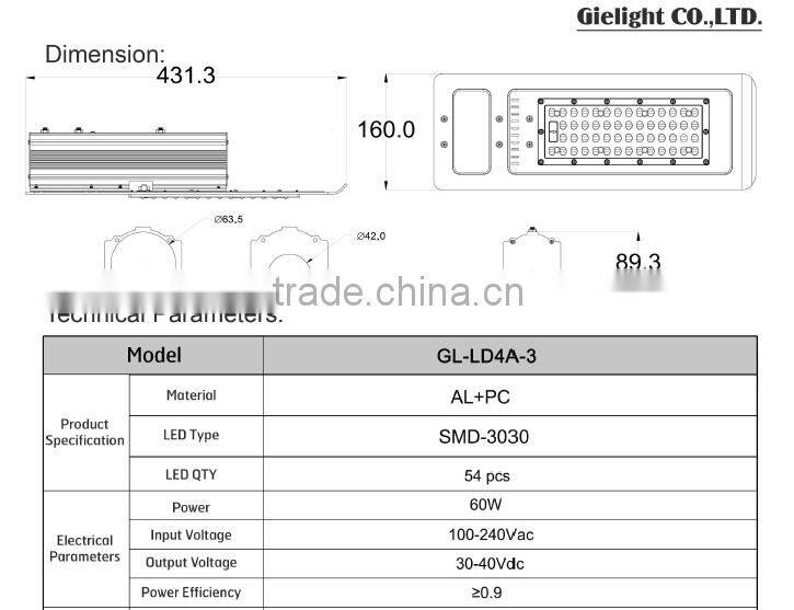 60W slim led street light supplier