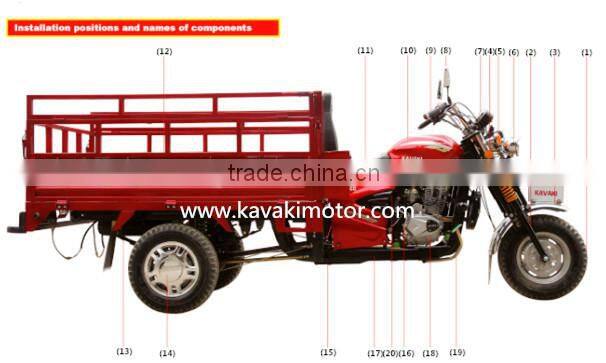 200cc Lifan Air Cooling System Double Rear Wheeler Motor Tricycle Passenger Type With Passenger Back Rest