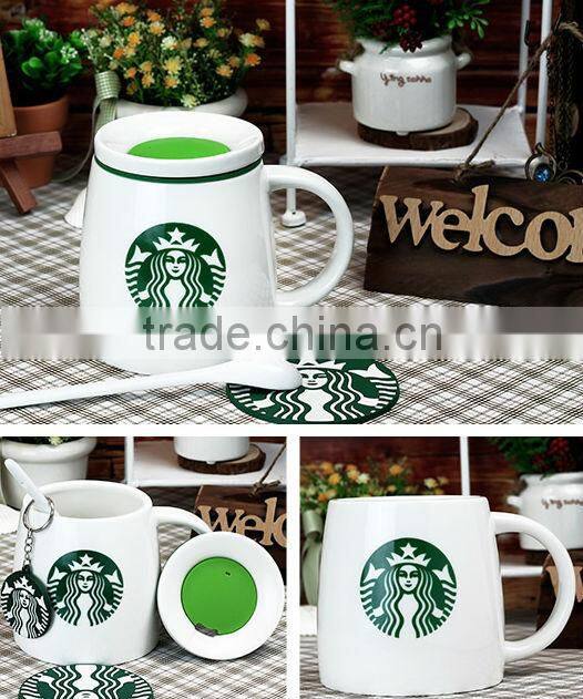 14oz new bone china ceramic starbuck coffee mugs/cups with silicone lid