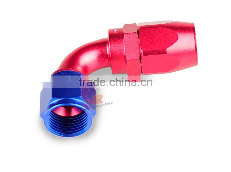 Aluminum oil cooler fitting 90 degree resuable hose end fuel line hose end fitting adaptor cutter shape blue and red 40-090-10