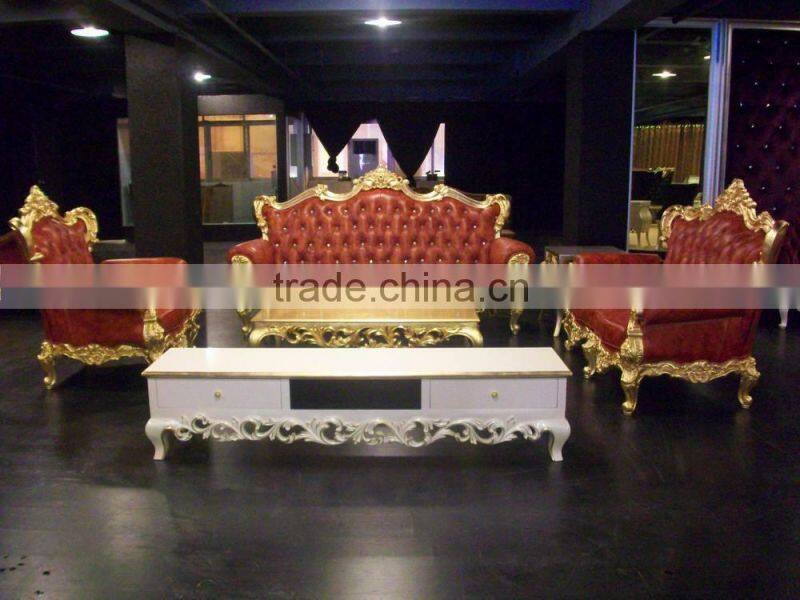 Elegant white wooden frame floral stripe fabric sofa set A10199