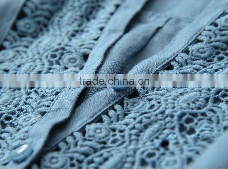 ladies' soft linen shirt plain dye fabric blouse long sleeve lace ornament top