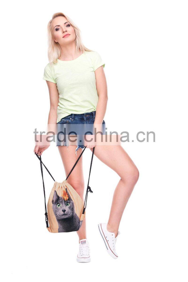 High Quality 3D Printed Custom Promotional Animal Drawstring Bag