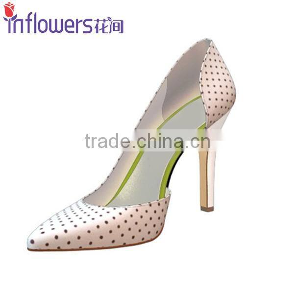 White leather side cut pointed toe ladies high heels