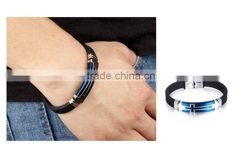 novelty products chinese blue plating cross black silicone bracelet with logo