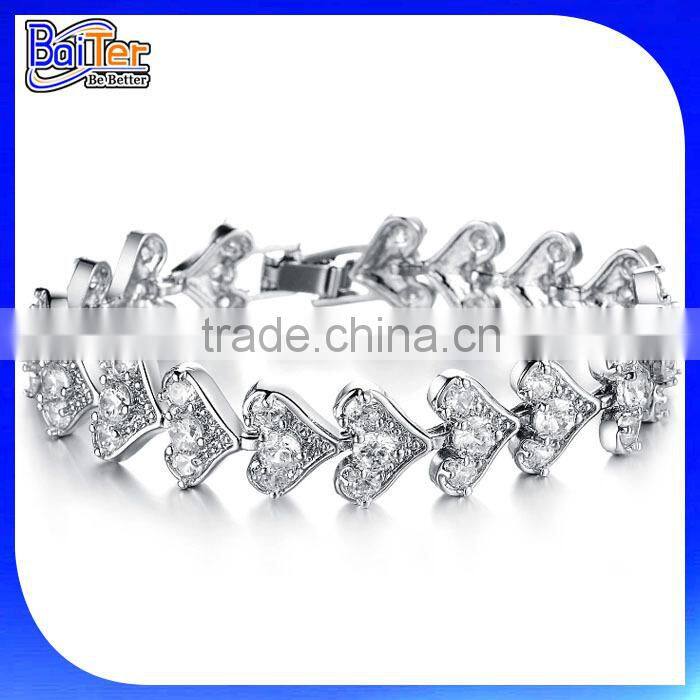 Top Quality 925 Sterling Silver Pave Diamond Heart Tennis Bracelet