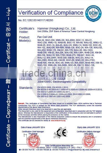 Hammer CE certified water chilled Cassette fan coils