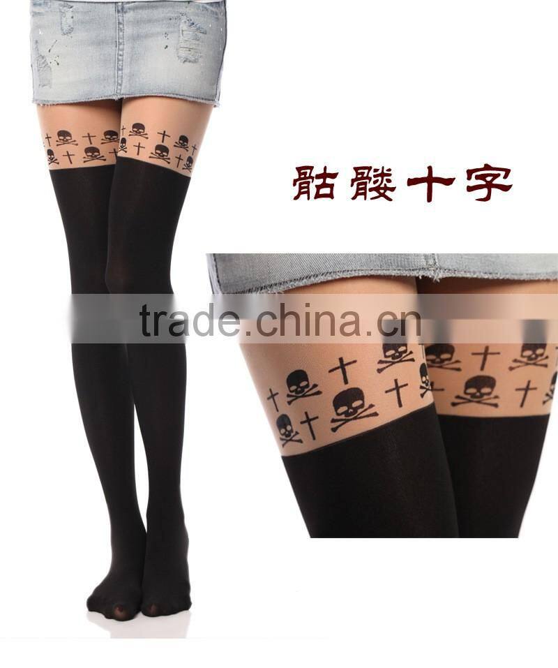 WONDQ Sexy Cat Heart Rose Tattoo Pantyhose And Tights Woman