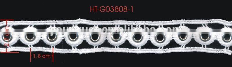 Rhodium Round 10MM Metal Grommet Eyelet White Polyester Lace Strips Trimming