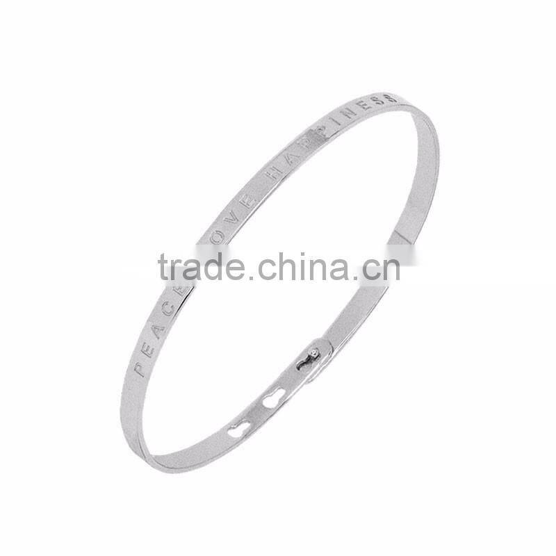 Memories Bangles with Customize Design Word 'PEACE LOVE HAPINESS' with 4mm/7mm Width