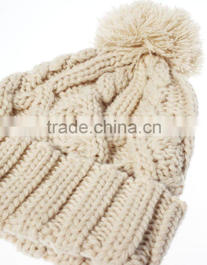 Elegant ivory custom cable knit pom beanie