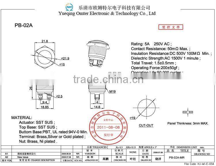 PB-02A-MR plastic push switch