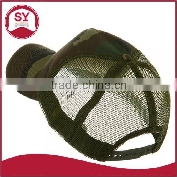 Pre-curved visor Washed camo Cotton trucker cap with hat band