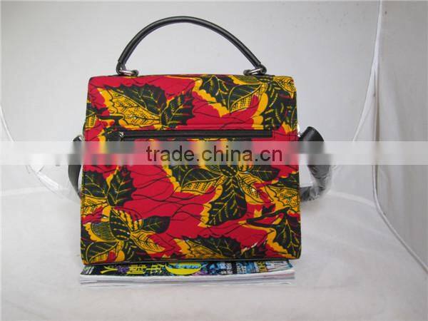 Leather And African Printed Wax Fabric Handbag