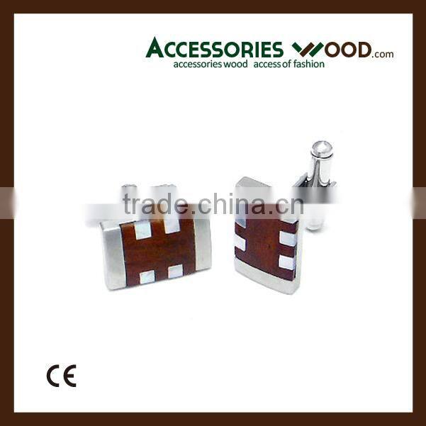 Wooden cufflink with stainless steel fashion style and color for men cufflink