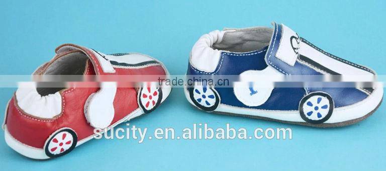 cheap soft sole real baby leather shoes with wheel in car shape
