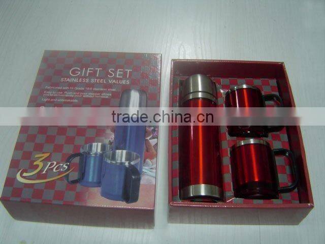 stainless steel mug gift set flask and coggee mugs set in color box