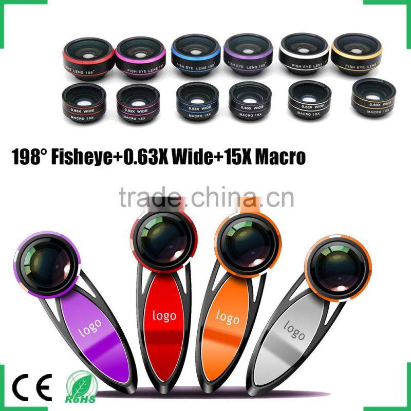 Newest Fisheye Lens 198 Degress Magnetic Clip Lens 0.6x Wide Angel 1.5x Macro Phone Camera Lens