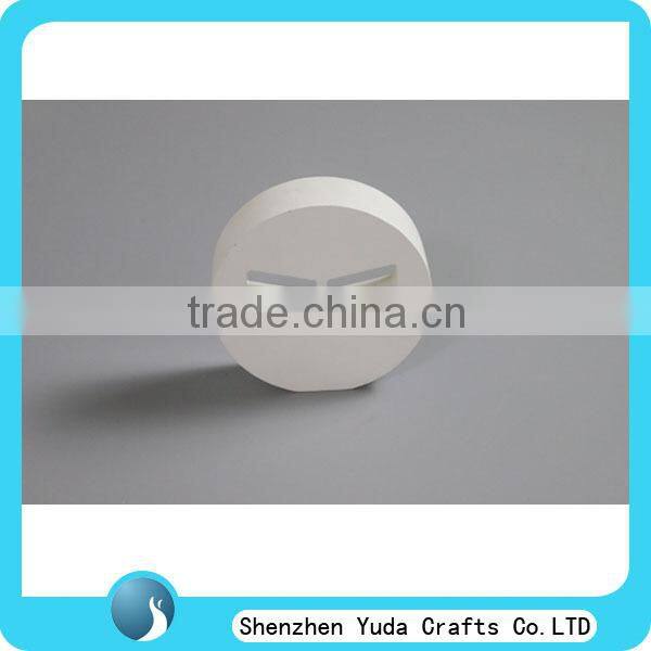 Promotional CNC engraved perspex white block display stand round base
