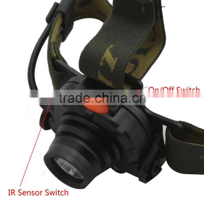 100M Distance Head Lamp 3* AAA Battery 900 Lumens LED Lamp IR Sensor Headlight Headlamp Lantern Flashlight Outdoor Camping