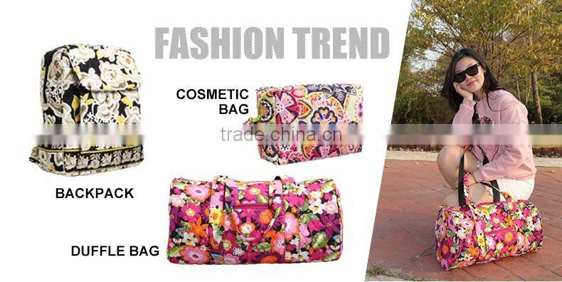 2016 Hot best selling high quality 100% cotton quilted fabric floral fashion fancy hipster women's beach duffel travel bag