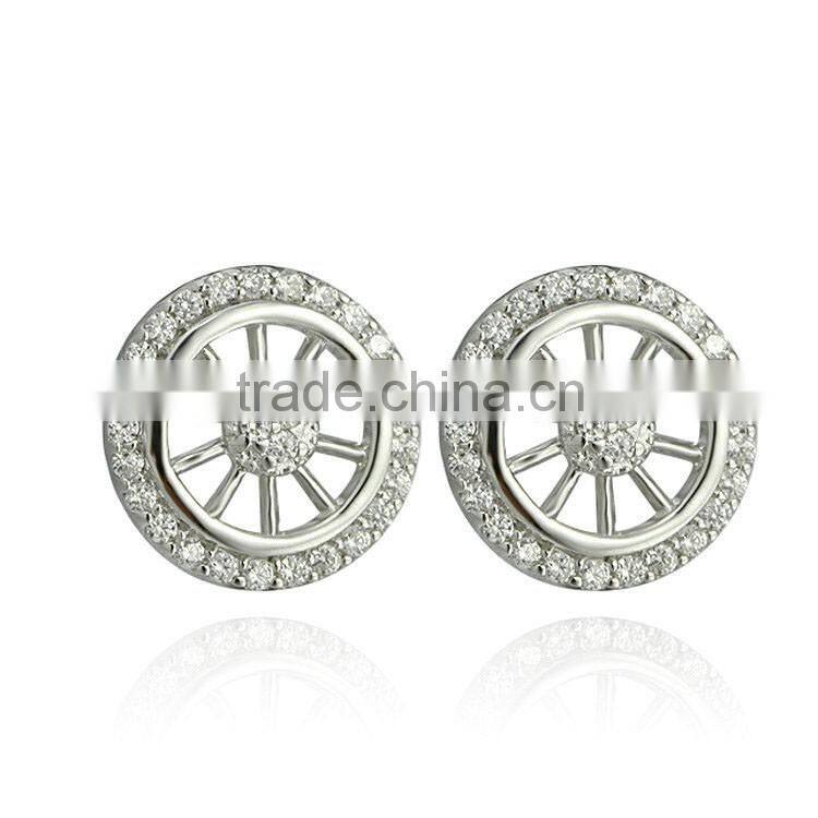 Cheap 925 Plain Sterling Silver Micropave Round Shaped Crystal Ball Stud Earrings, 925 Sterling Silver Stud Earrings (AE-032)