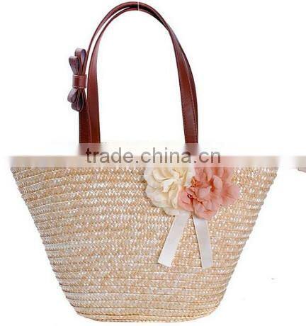 Fashion rattan handbags star decorate beach tote bag