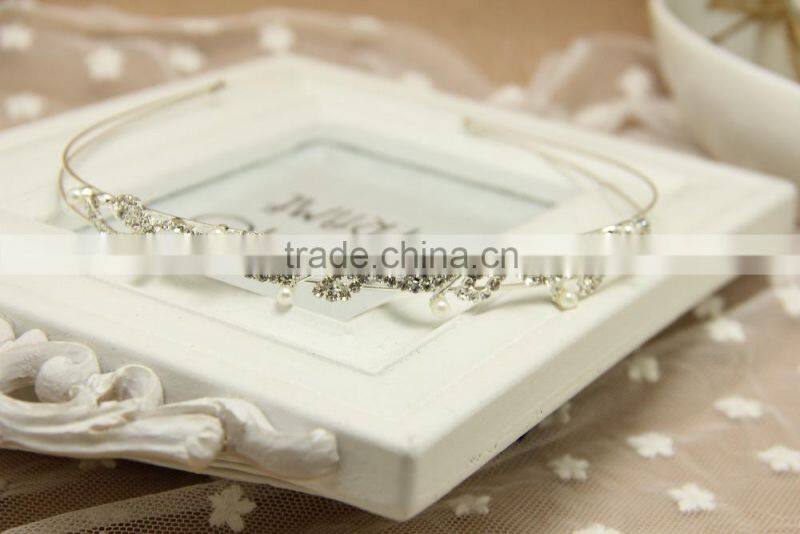 hotsale leaf shape pearl silver rhinestone headband