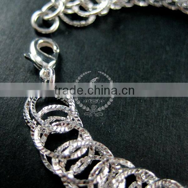 19cm silver plated brass faceted round circle link fashion DIY bracelet supplies 1900074